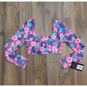 Art Class Girls Tropical Floral Rash Guard Swim Crop Top UPF 50+ Size M 8 NWT